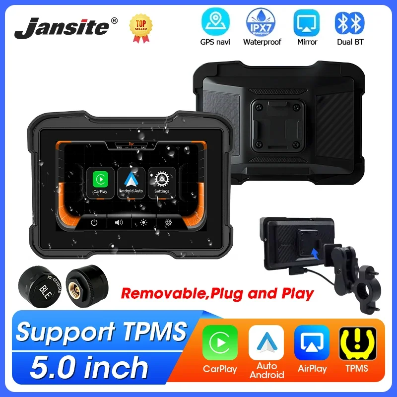 

5 inch Motorcycle Navigation Wireless Carplay Android Auto Portable Digital Dashboard Monitor Display IPX7 Waterproof Dual BT