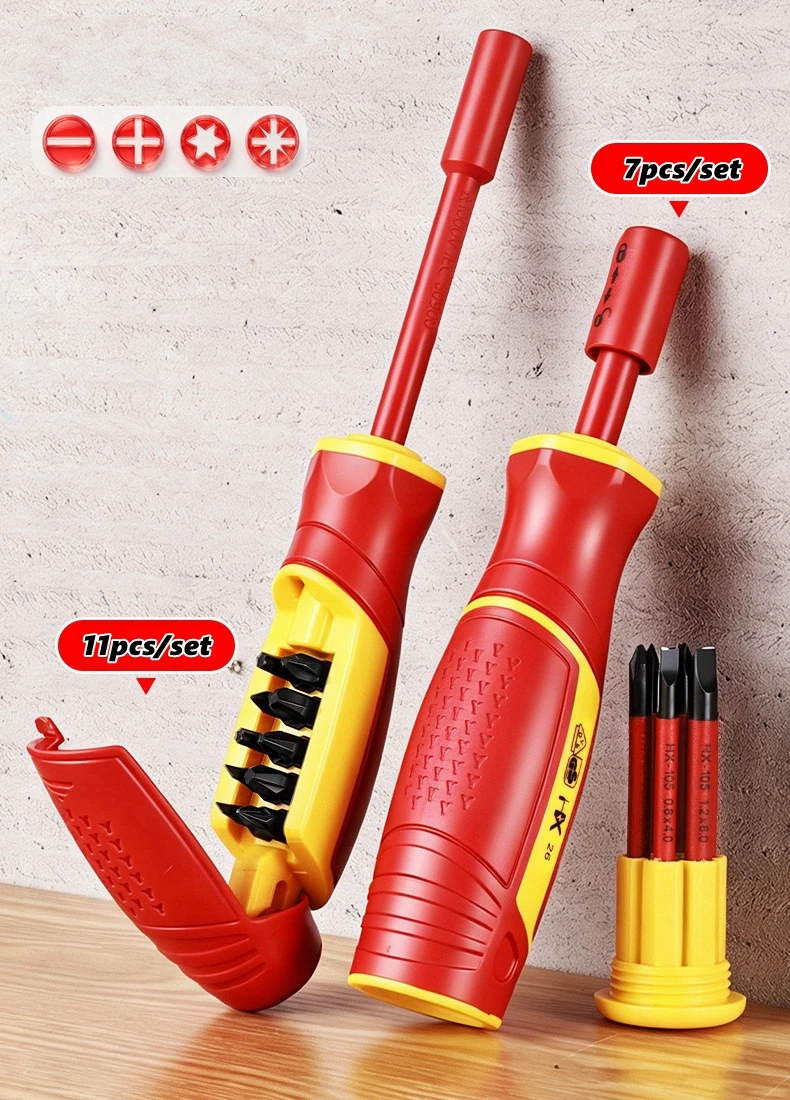 Insulated Set Magnetic Phillips Slotted Bits Pro Electrician Screwdrivers Interchangeable Multi-purpose Car Motorcycle Repair
