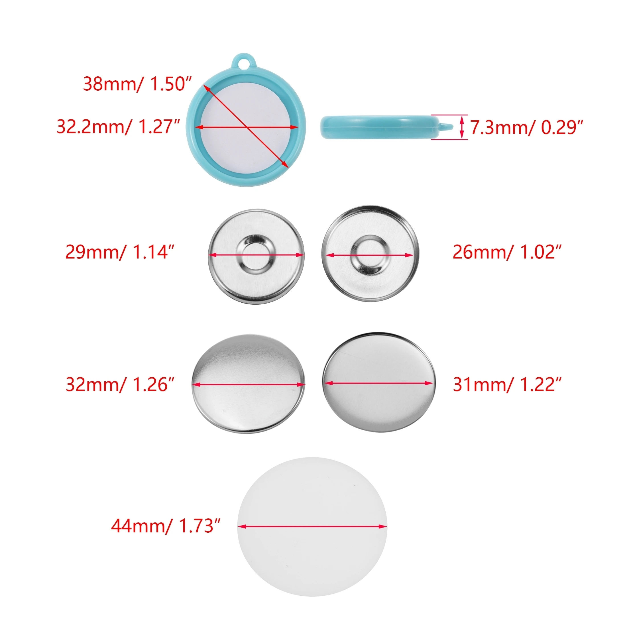 50 sztuk/zestaw 25mm 32mm 37mm dwustronne breloczki części do naszywki maszyny okrągła przypinka akcesoria do rękodzieła metalowe etui przycisk z