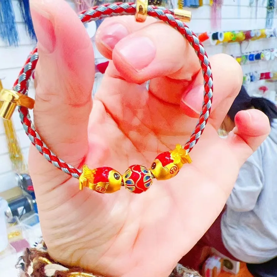 

Plated With Genuine Gold Strong Retention Every Year There Is Fish Enamel Sand Hand Rope Transfer Beads Handmade Girls Gift