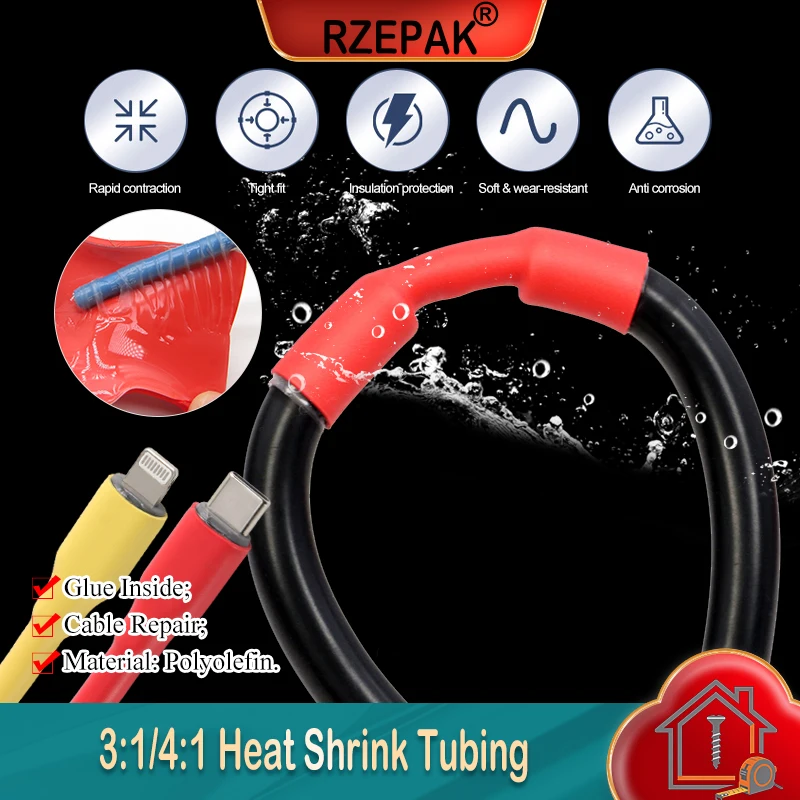 1~10m Dual Wall Heat Shrink Tube Diameter 1.6-52 mm Adhesive Lined Polyolefin ﻿Wrap 3:1/4:1 Ratio With Glue Cable Protect Sleeve