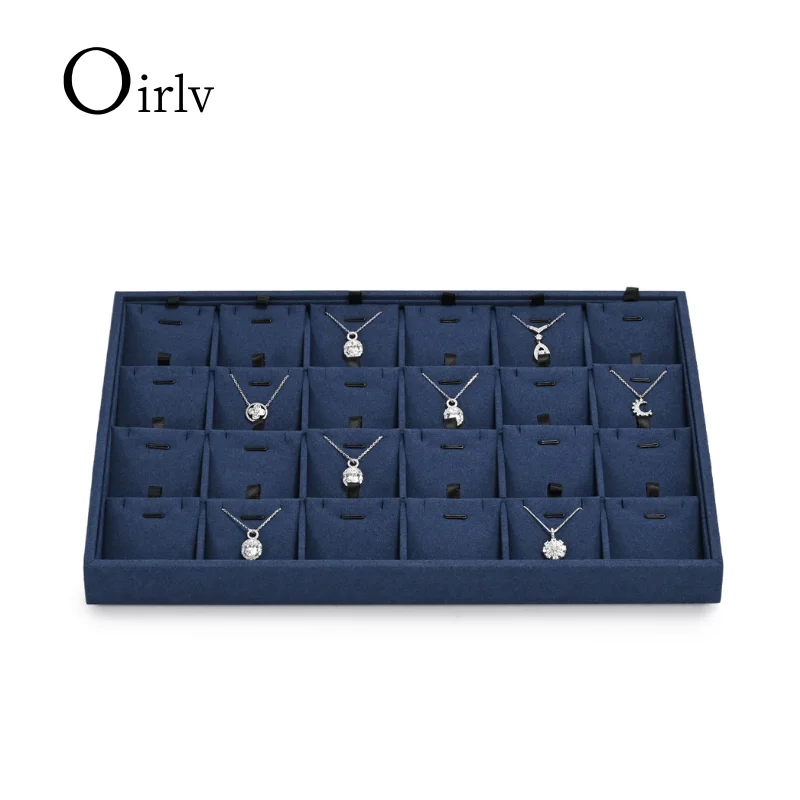 

Oirlv Navy Blue Velvet Necklace and Pendant Storage Display Tray - 24Compartment Organizer with Slot Design for Jewelry Showcase