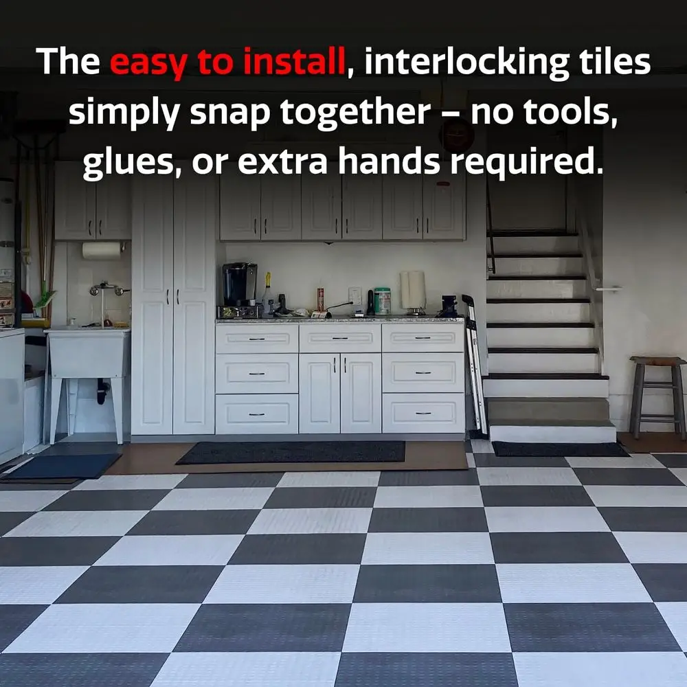 نمط العملات المعدنية، بلاط أرضيات جراج متشابك متين من كوبوليمر غير قابل للانزلاق (بيج، 48 عبوة من 12 × 12 بلاطًا) #4