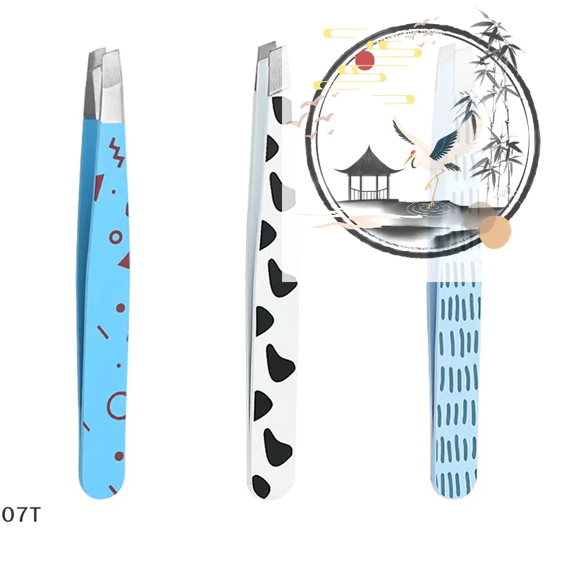 1PC 眉毛ピンセット漫画パターンヘア美容細毛プラー ステンレス鋼斜め眉毛クリップ除去メイクツール