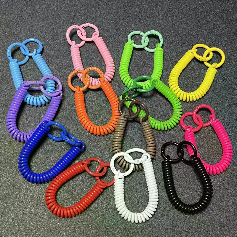 Colorful Retractable Keychain Spring Rope Double Key Rings Spiral Phone Lanyard Anti Lost Card Holder Strap