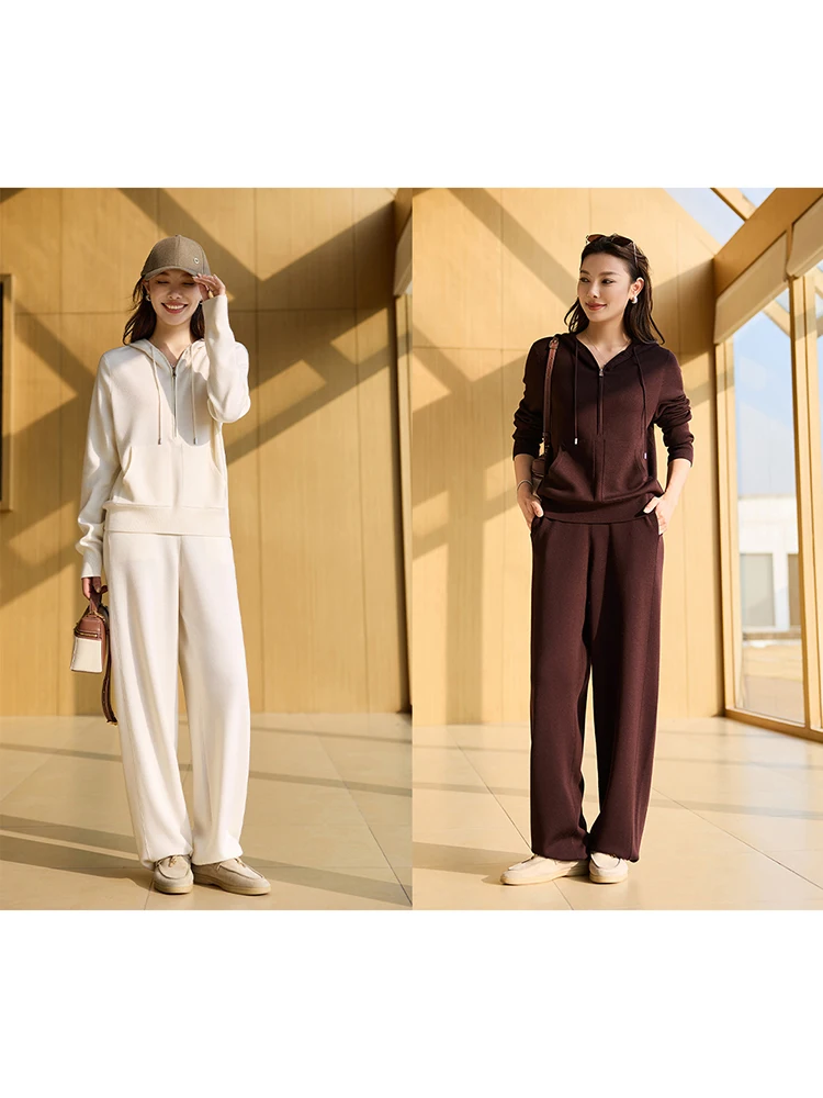 

Ultra-Fine Yangzi Double-Woolen Hat Coat Straight-Pant High-Waist Four-Season Women's Faion Set Long-Sve Long-Pant