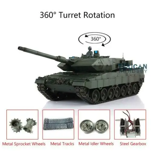 HENG LONG 1/16 Green 7.0 Upgrade Metal Leopard2A6 RC Tank 3889 360 Turret RC Panzer Toys for Boys TH17604-SMT4