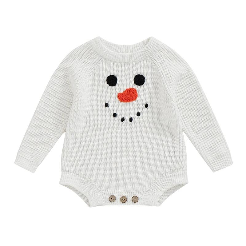 Baby Christmas Sweater Romper Casual Snowman Pattern Long Sleeve Jumpsuit for Newborn Girl Boy Cute Clothes