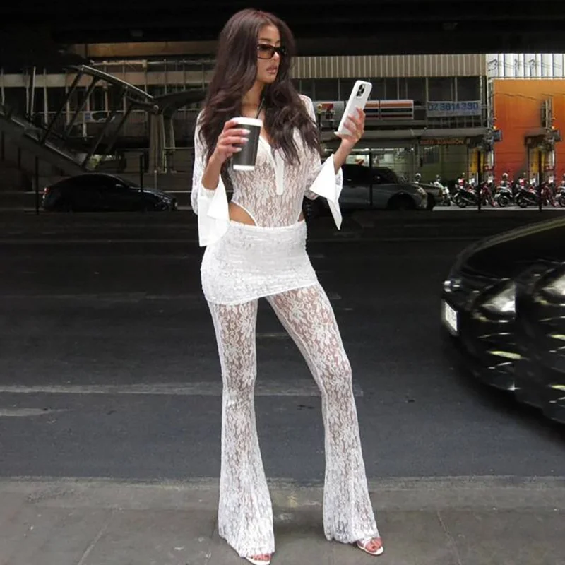 

Sexy Lace Splice Slim Fit Faionable All-Match Pants High Waist Straight Leg Cotton Blend High Elastici Neutral Casual Tro...