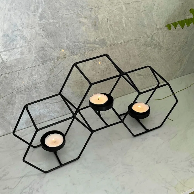 Modern Candlestick Simple Metal Multi-hexagonal Three-dimensional Candlesticks Wrought Iron Desktop Decoration Ornament Gift