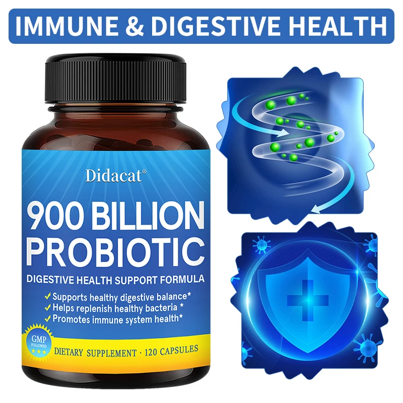 900 billion probiotic supplement, support digestion and immune system health, improve constipation, weight management