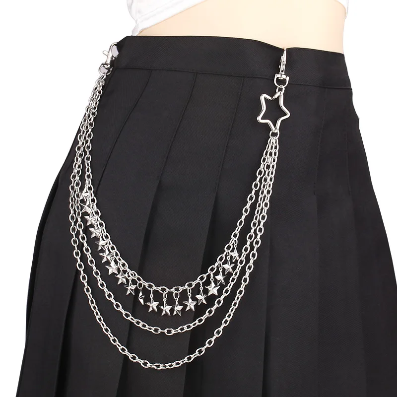 Trendy Hip Hop Double Layer Jeans Pants Chain Men Women Creative Star Pendant Bag Waist Chain Steampunk Jewelry Gift