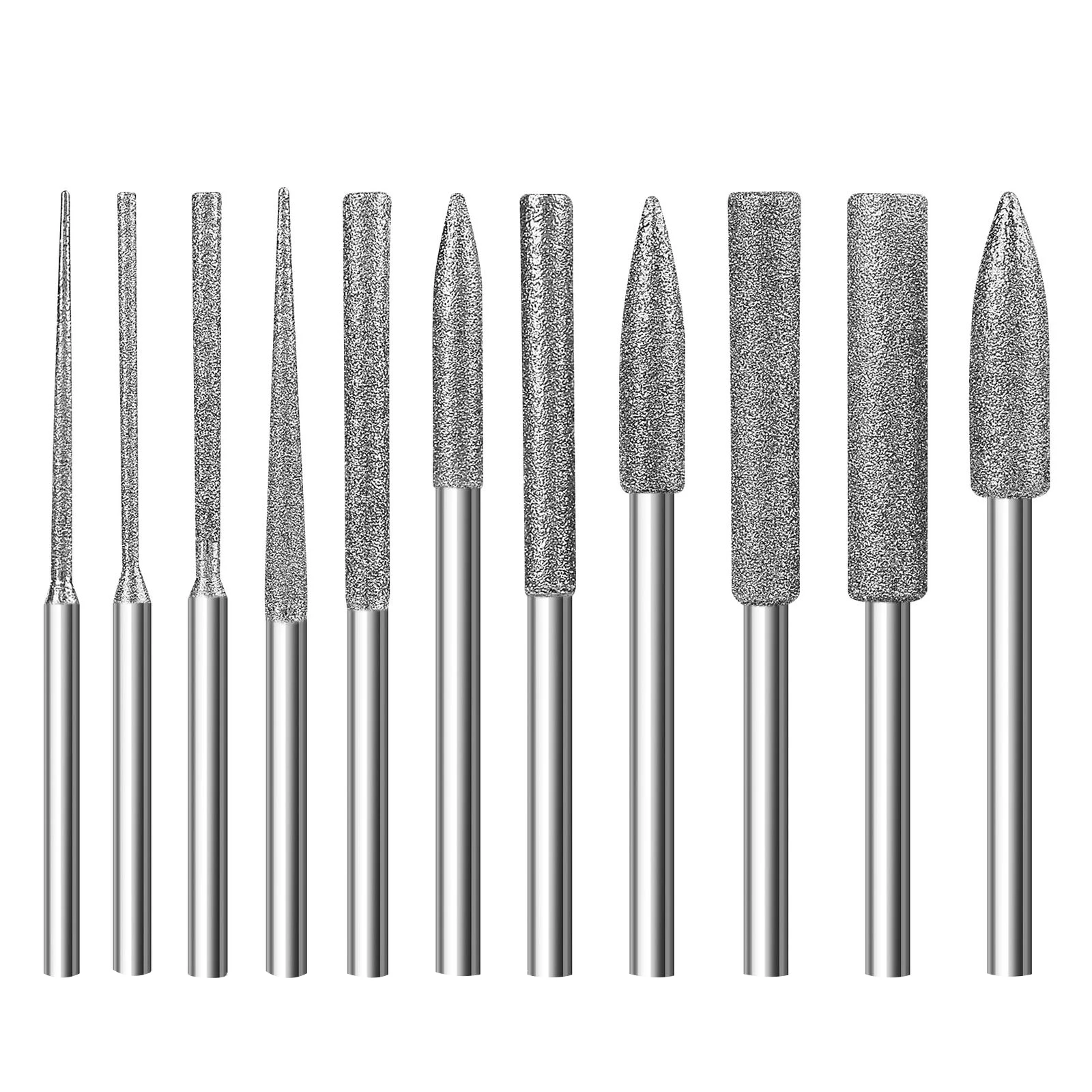 

11PCS 1/8" Diamond Grinding Head Polishing Kit Shank Different Shapes Diamond Burr Bits Rotary Tools Accessories