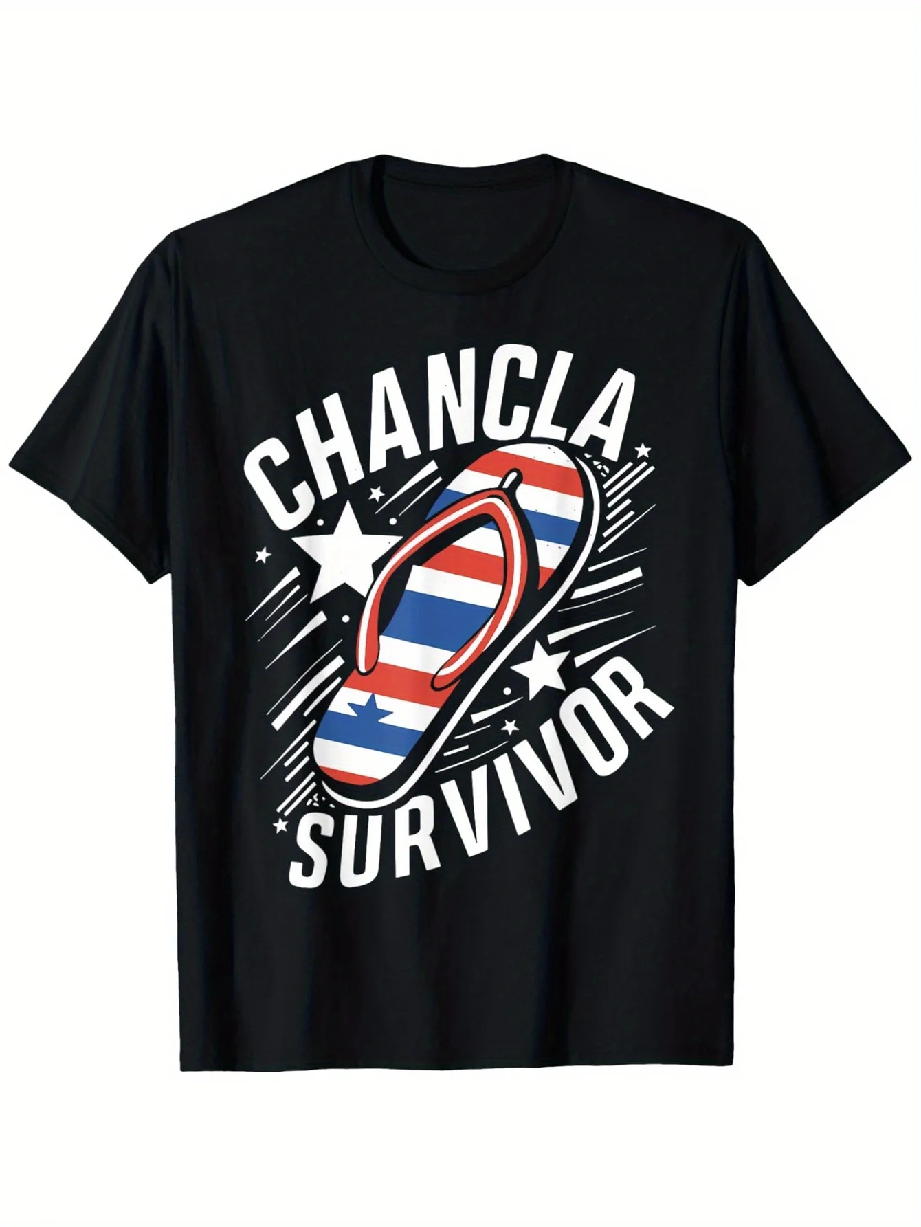 

Chancla Survivor Puerto Rico Flag Flip Flop Graphic Tee Shirt Casual Cotton Short Sleeve T-Shirt