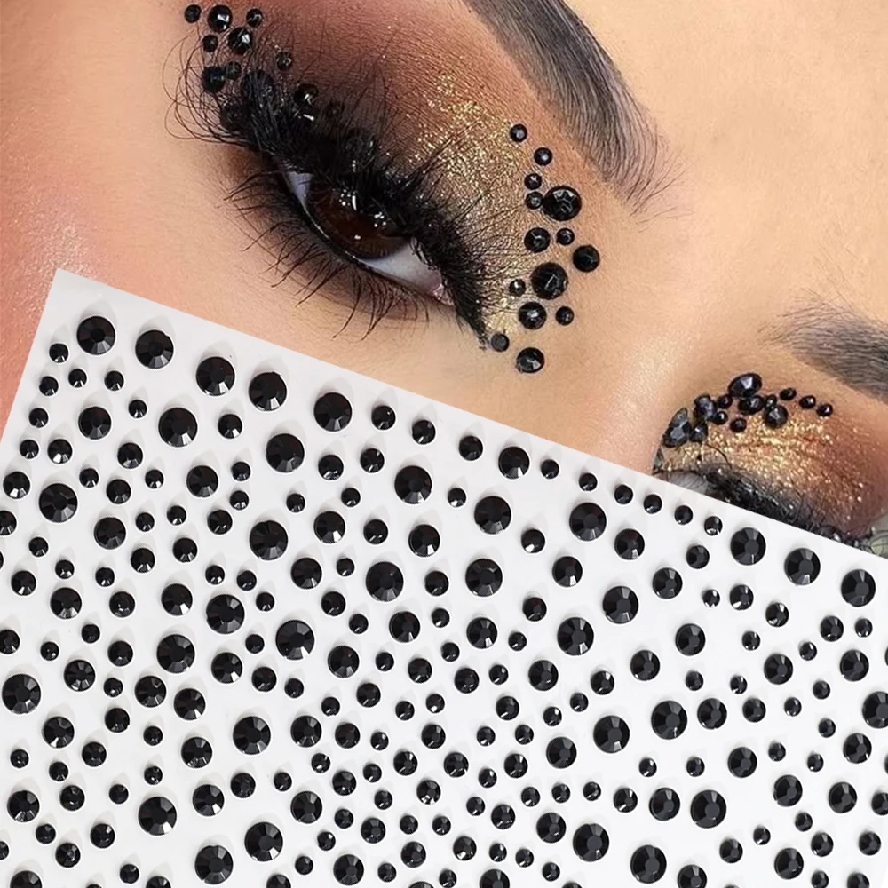 1Pcs Black Face Gem Makeup Sticker 3D Mix Rhinestone Self-Adhesive Tattoo Eyeshadow Stickers Dark Advanced Facial Eye DIY Decora