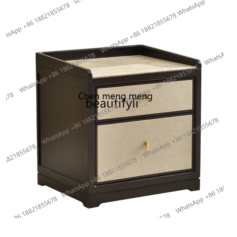 

X Solid wood bedside table marble bedside new Chinese-style bedroom complete installation-free ash wood floor