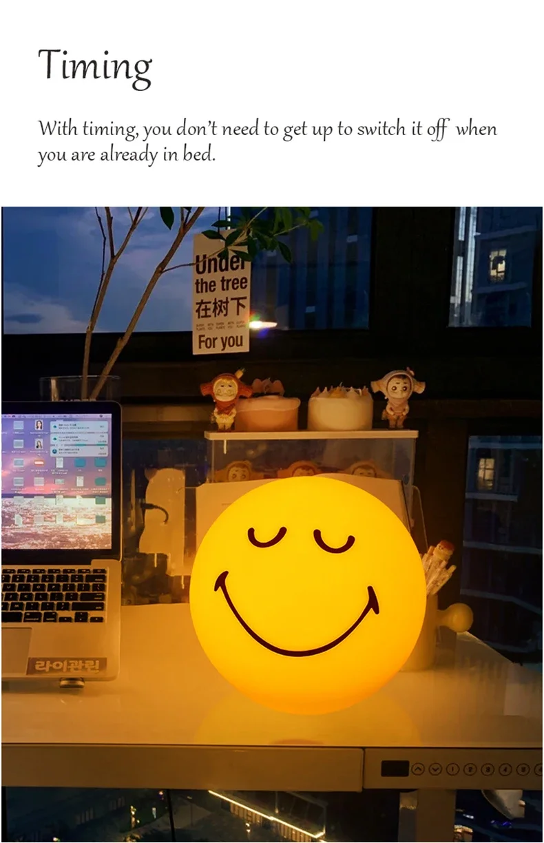 Squint/Wink Sphere Lamp Atmosphere Smile Light Dimmable USB Rechargeable or USB Plug-in Smiling Night Light for Home Decoration