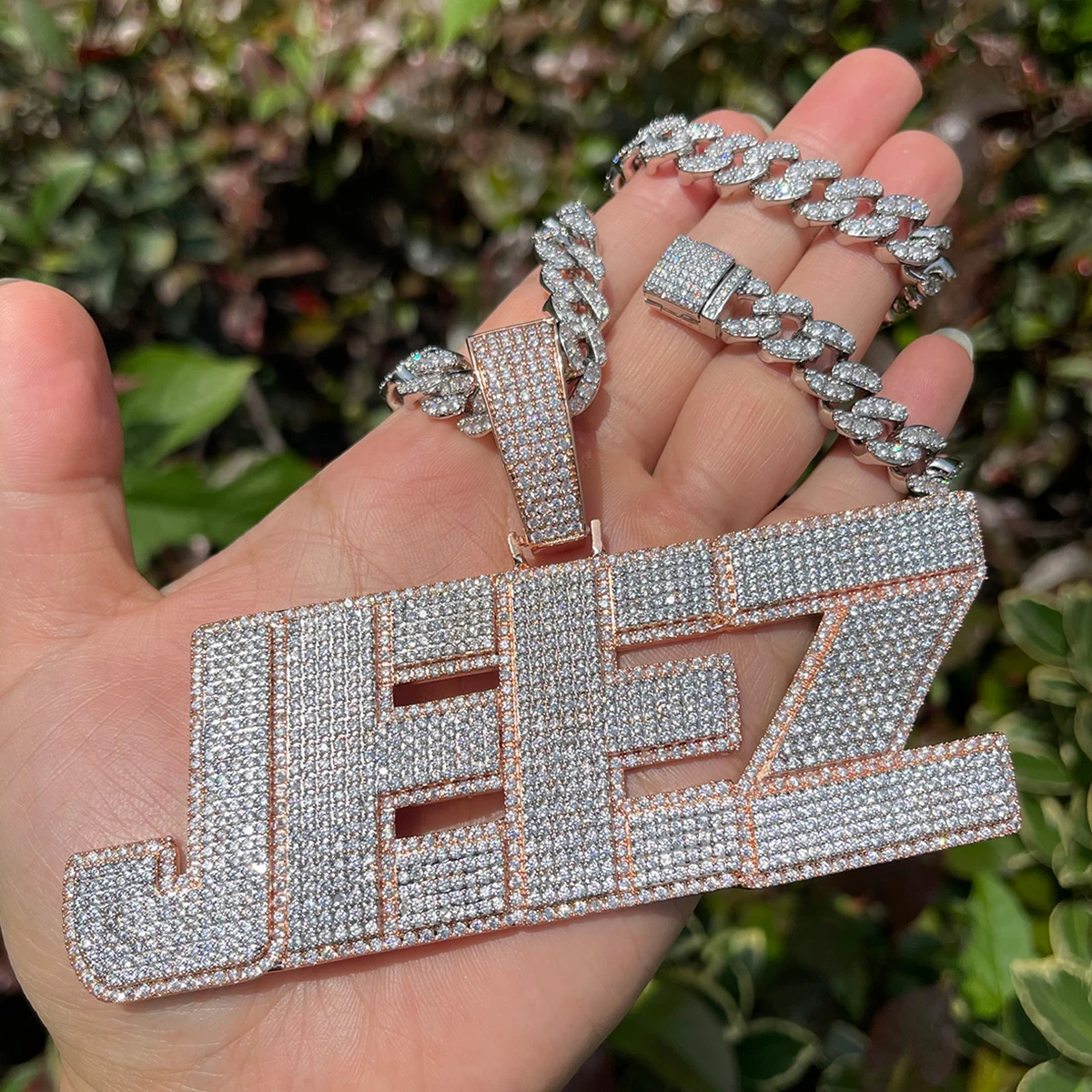 Bubble Letter Iced Out Personalized Pendant Custom Name Necklace for Men Two Tone Hip Hop Fashion Jewelry