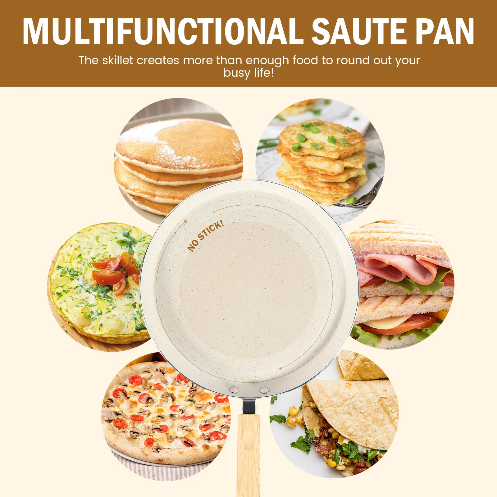 10inch Crepe Pan with Wood Handle Nonstick Frying Pan for Stove Top Lightweight Crepe Maker Pan Pancake Flat Pan Healthy Skillet