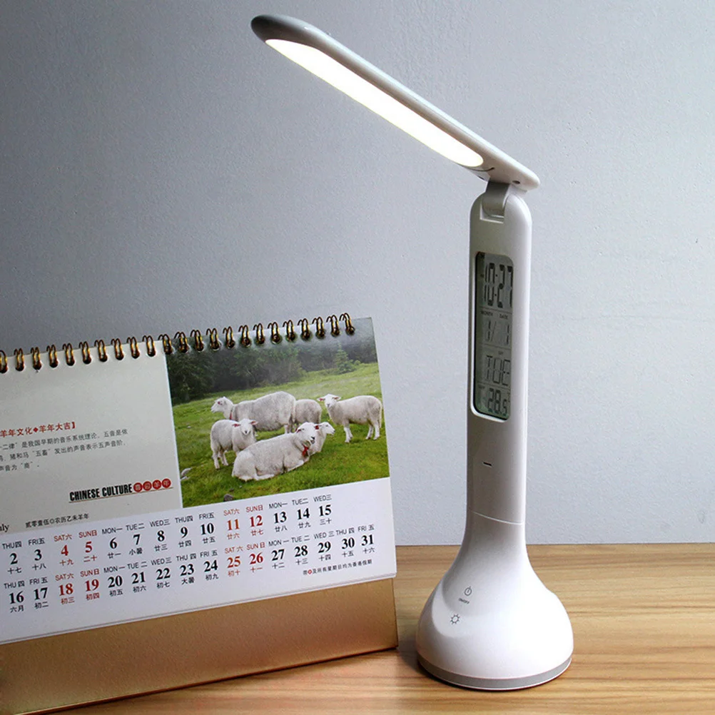 

Rechargeable Lamp Touch Control Dimmable Eye Care Desk Lamp 3-Level Brightness Alarm Clock Temperature Display