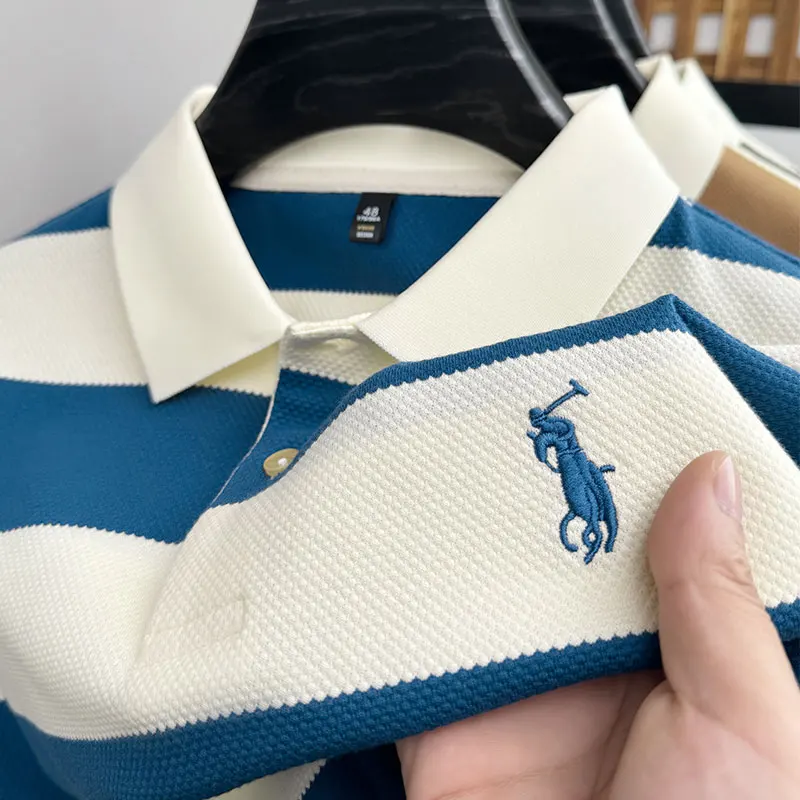 

Summer New Polo Shirt Luxury Brand Stripe Embroidery Business British Fashion Casual Lapel T-shirt Breathable Top Men's Wear