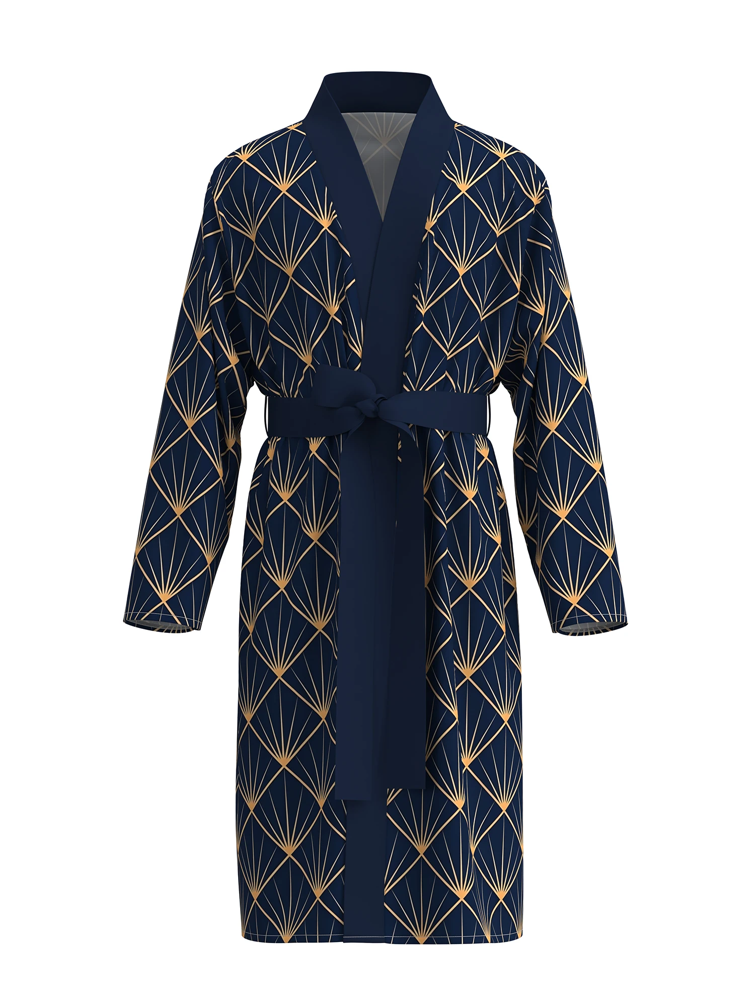 

3D digital printing Chinese dragon comfortable skin-friendly nightgown men's long-sleeved thin bathrobe home fun