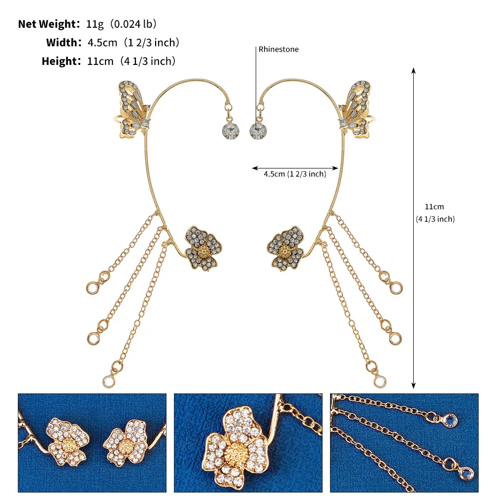 Luxury Queen\'s Ear Bone Clip Exquisite Rhinestone Crystal Earrings Party Bridal Jewelry Accessories For Women Important Occasion