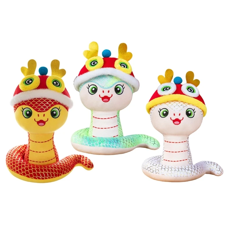 Q0KB Cuddly Zodiacal Snake Mascots Doll Festival Plush Toy for Chinese New Year Home Office Decoration with Hanging Hook