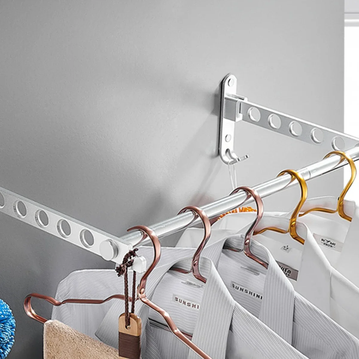 

Clothes Hanger Wall Shelf Stainless Steel Silver Wall Clothes Rack Space-Saving Wall Mounted Clothes Hanger Organizer New