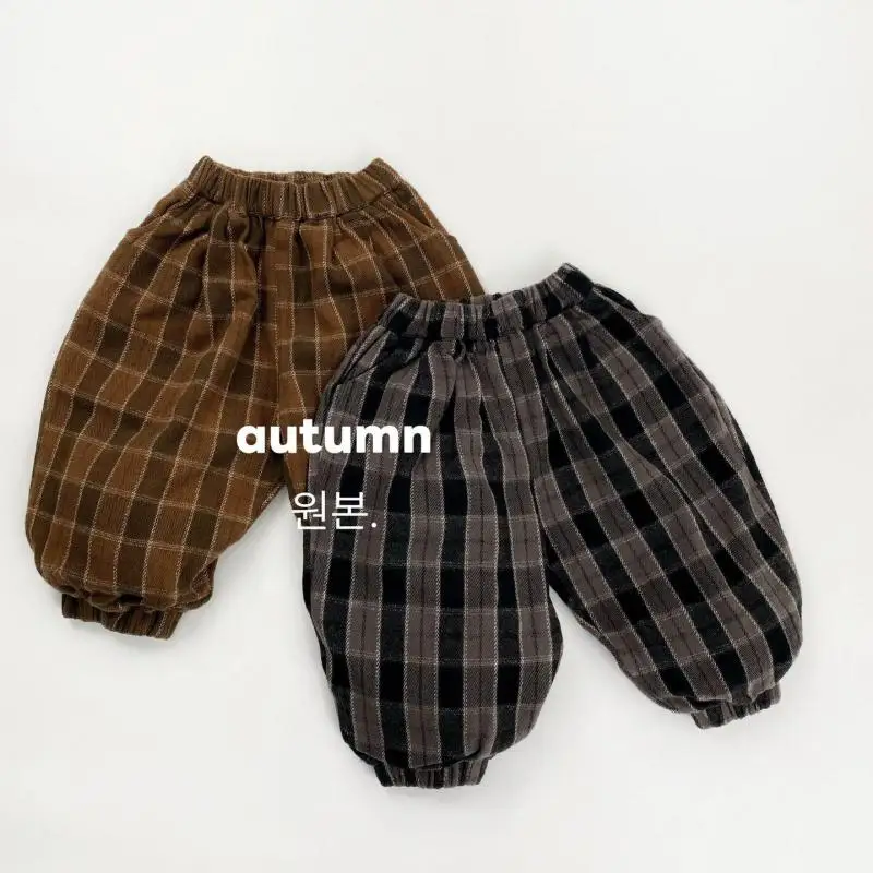 

2025 Autumn New Children Casual Pants Vintage Boys Plaid Harem Pants Cotton Baby Girls Loose Trousers Fashion Kids Clothes