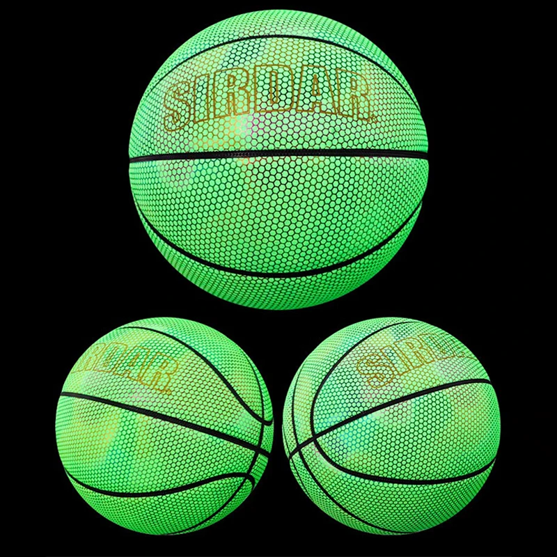 New Holographic Reflective Basketball Size 7 for Youth Adults Glowing Luminous Basketball Outdoor Indoor Rubber Balls