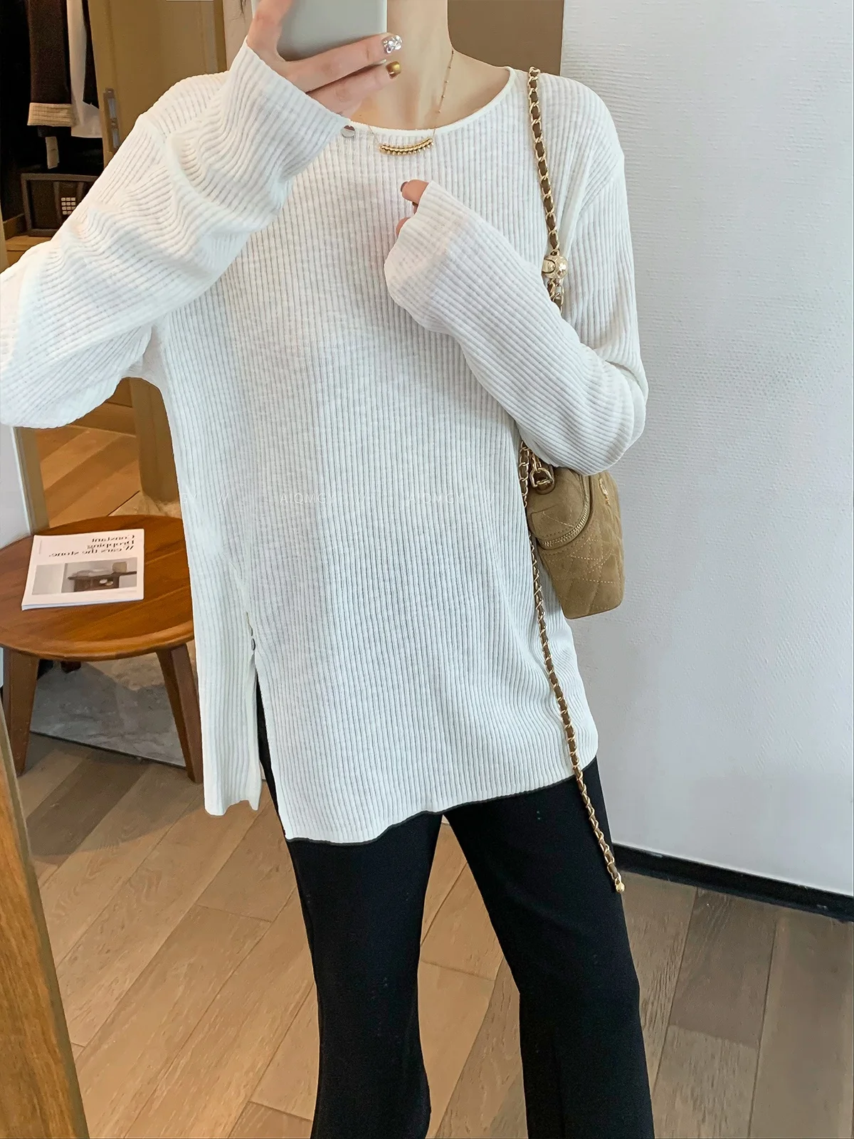 

Bla Long Sve Knitted Sweater round Ne Striped Women's Faion Spring New Sle Overhead Top Casual Loose Fit Commute