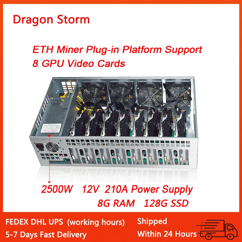 ETC RVN Miner Platform Built-in B85M 65MM Card Distance Motherboard/2500W PSU/8gRAM/128GSSD/4fans Thickened Chassis Support 8GPU