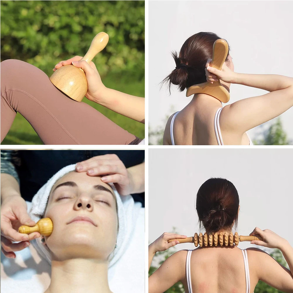 20Pcs Wooden Massager set Gua Sha Deep Tissue Massager for Body Face Lifting Maderoterapia Acupressure slimming tool Weight Loss