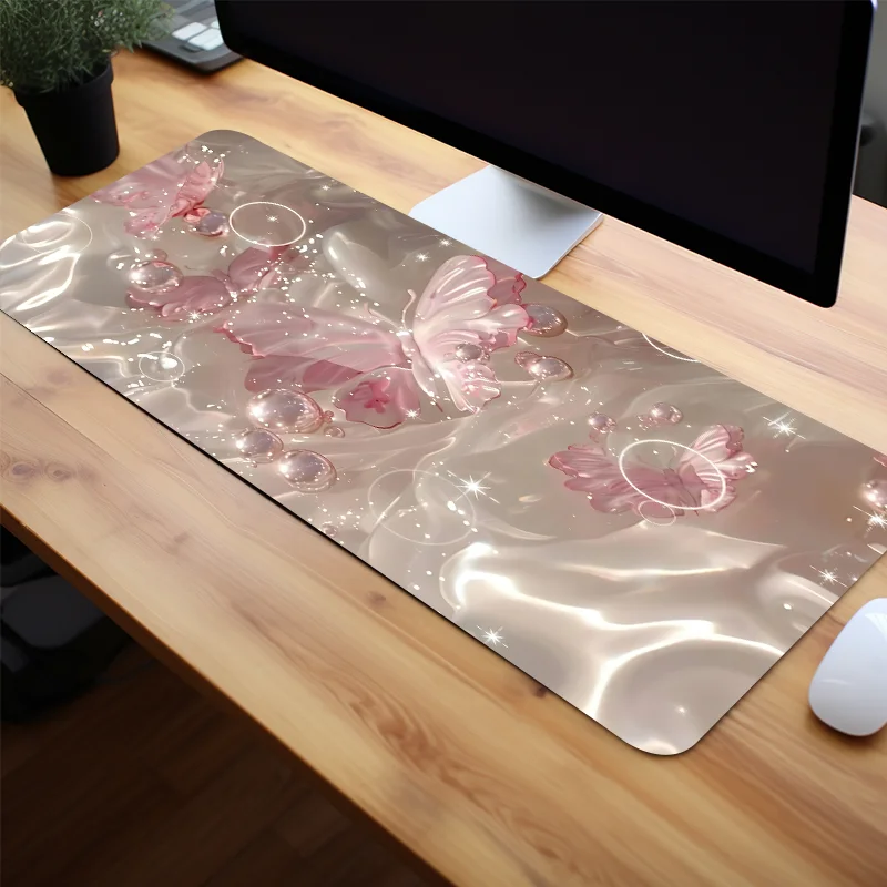 Pink Butterfly Large Gaming Mousepad Computer HD Keyboard Pad Mouse Mat Desk Mats Anti-Slip Office Mouse Pad Desk Accessories