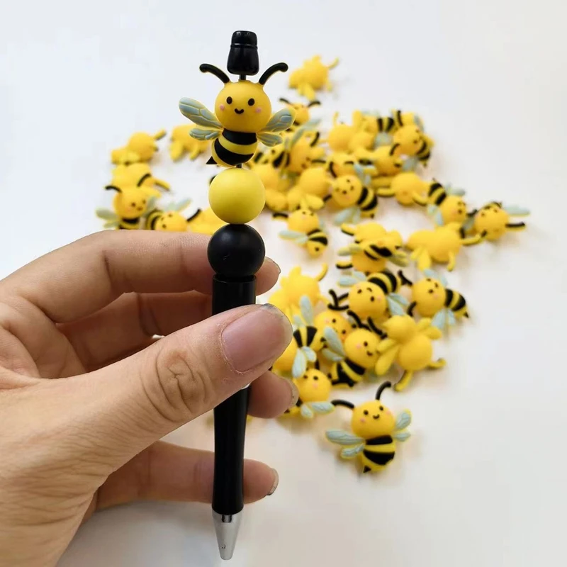 8Pcs 3D Silicone Beads Elephant Cat Bee Pig Bear Animal Focal Beads Food Grade DIY Bracelet Keychain Beadable Pen Accessories