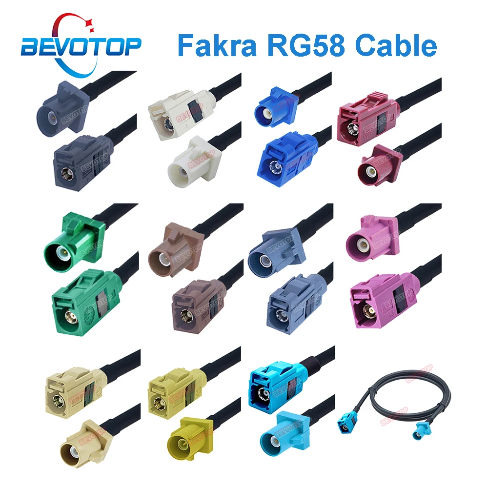 RG58 Fakra Cable Code A/B/C/D/F/G/H/I/K/Z Male Plug to Female Jack Wire Harness RG58 Jumper BEVOTOP Auto Cable 10CM ~ 15M