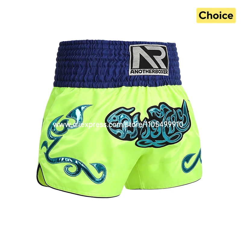 Fight Kickboxing Shorts Neon Green Muay Thai Pants Men Women Kids Premium Boxing Shorts Embroidery Sparring MMA Training Trunks