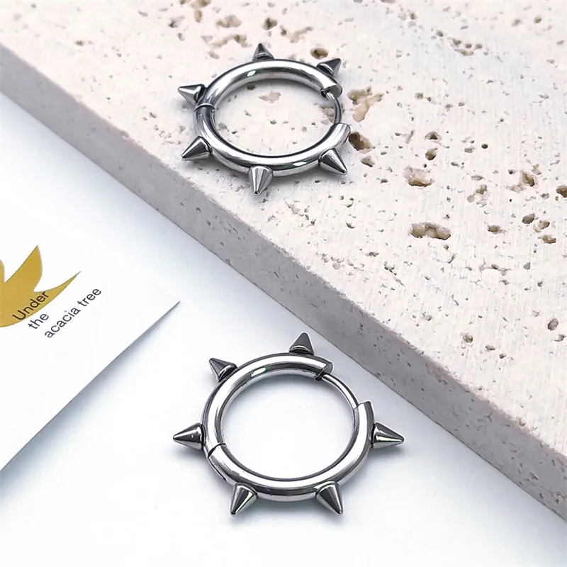 Punk Spike Rivet Hoop Earrings For Women Men Ear Studs Stainless Steel Gothic Hip Hop European and American Earring Jewelry Gift