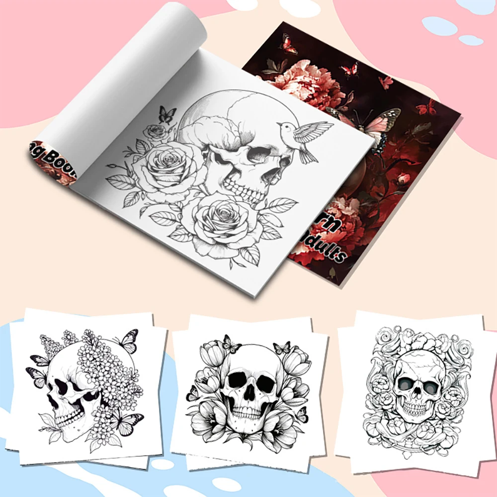 كتاب تلوين جمجمة الكبار من Bview Art: أنماط قوطية معقدة لتخفيف التوتر والفن الإبداعي