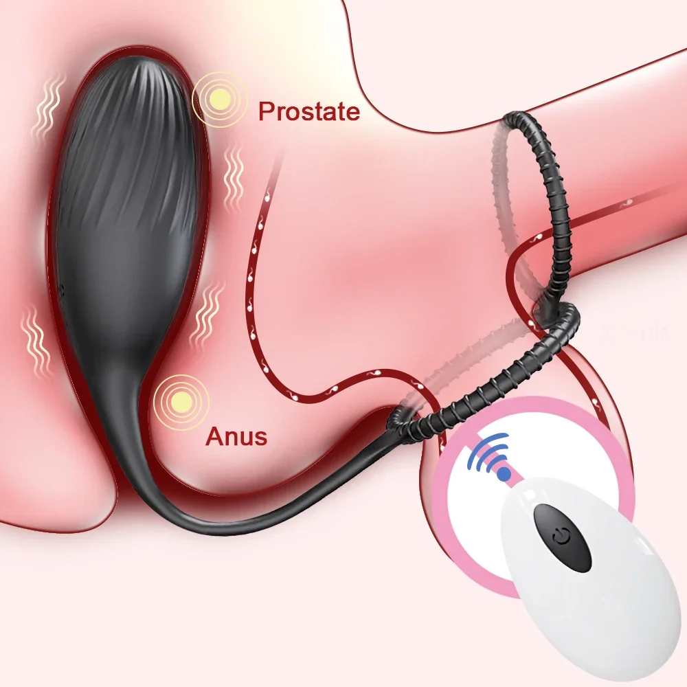 Wireless Remote Prostate Massager With Cock Rings Male Masturbation Anal Plug Vibrating Anal Beads Butt Plug Sex Toys for Men