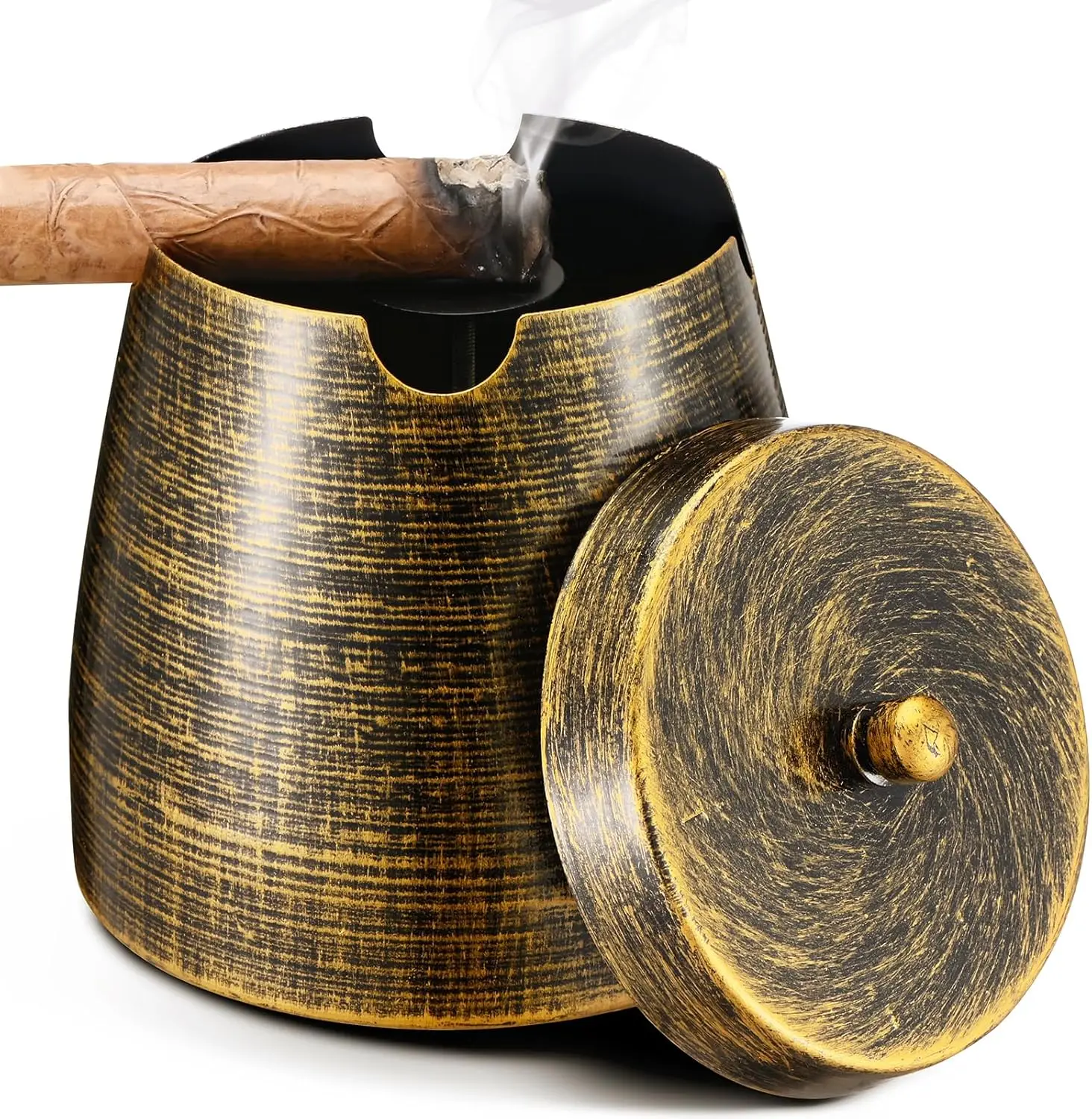 

Large Windproof Cigar Ashtray with Lid for Outdoor Patio Home Decor, Retro Gift for Men