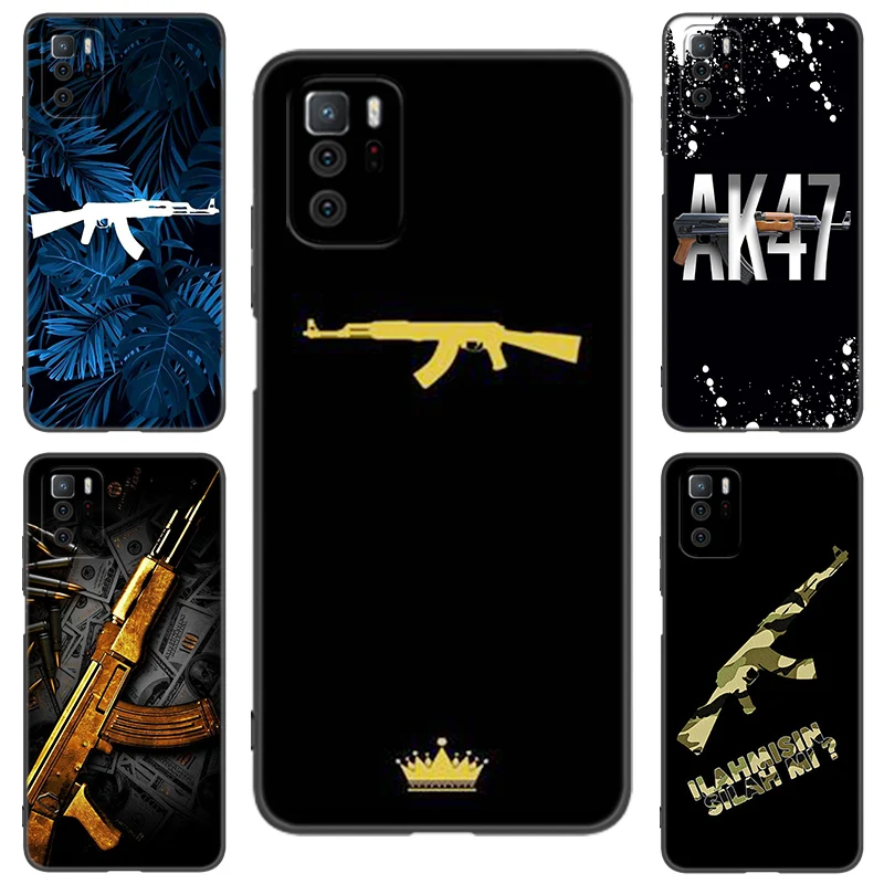 Weapons AK47 Gun Black Silicone Phone Case For Xiaomi Redmi Note 10 11 11S 12 12R 13 13R Pro 12S 4G 11T 5G Plus 10S