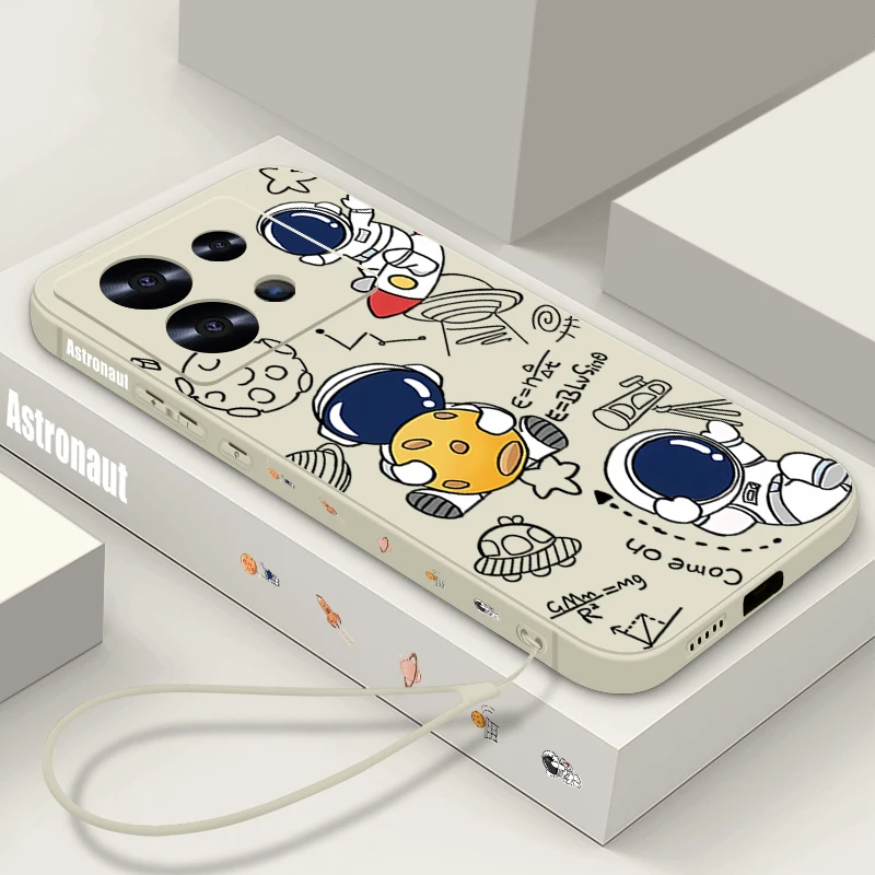Cute Astronaut Phone Case For Xiaomi Redmi Note 14 13 12 Pro 5G 14 13 Pro Plus Note 13C 11 13 14 4G Soft Silicone Lanyard Cover