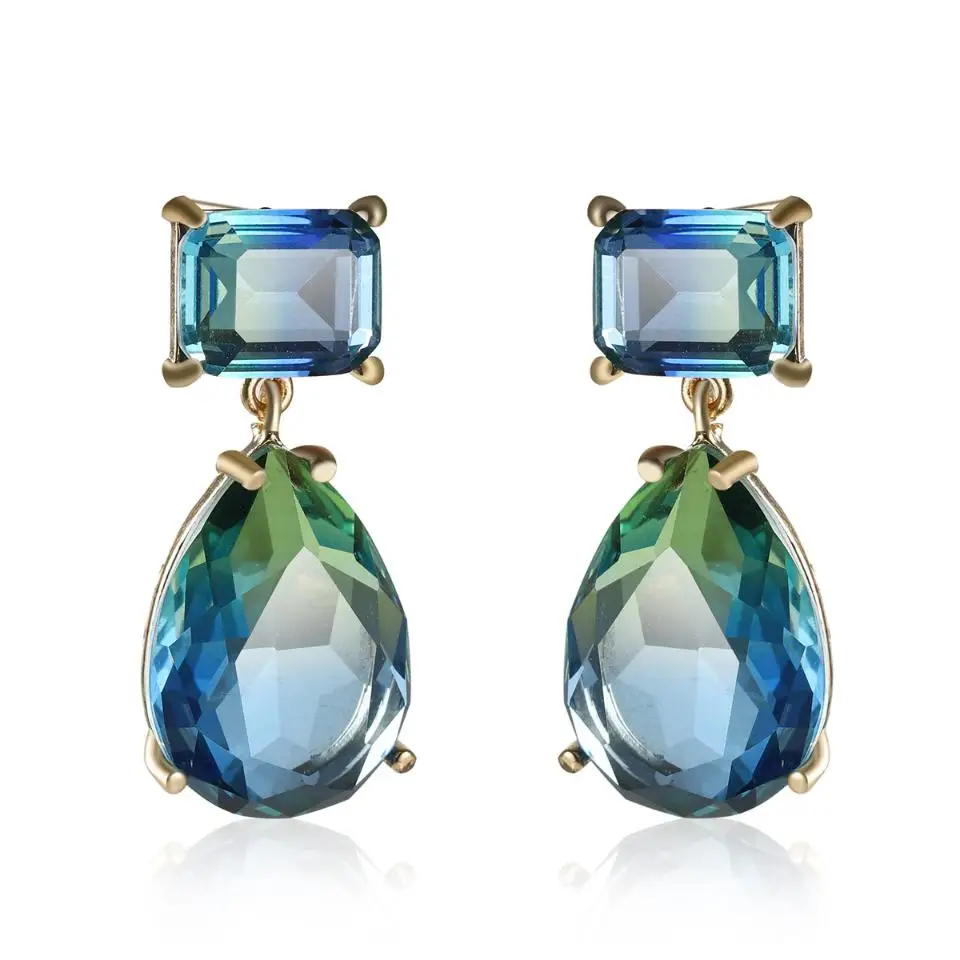 ZAKOL American Fashion Gradient Blue Green Personalized Creative Drop Shaped Earrings Ladies Dinner Party Jewelry