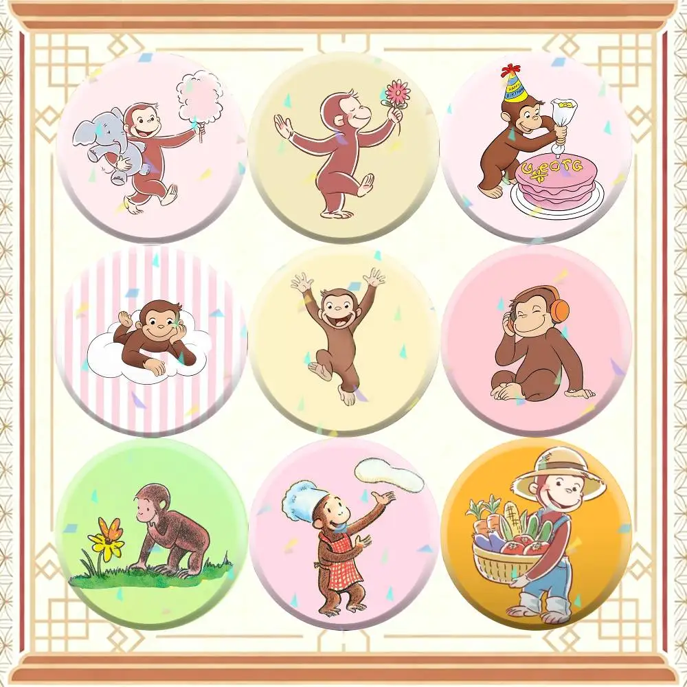 Monkey Curious cute George  32/44/58mm Handmade Pins Round Brooch Badge Backpacks Clothes Jewelry Gifts