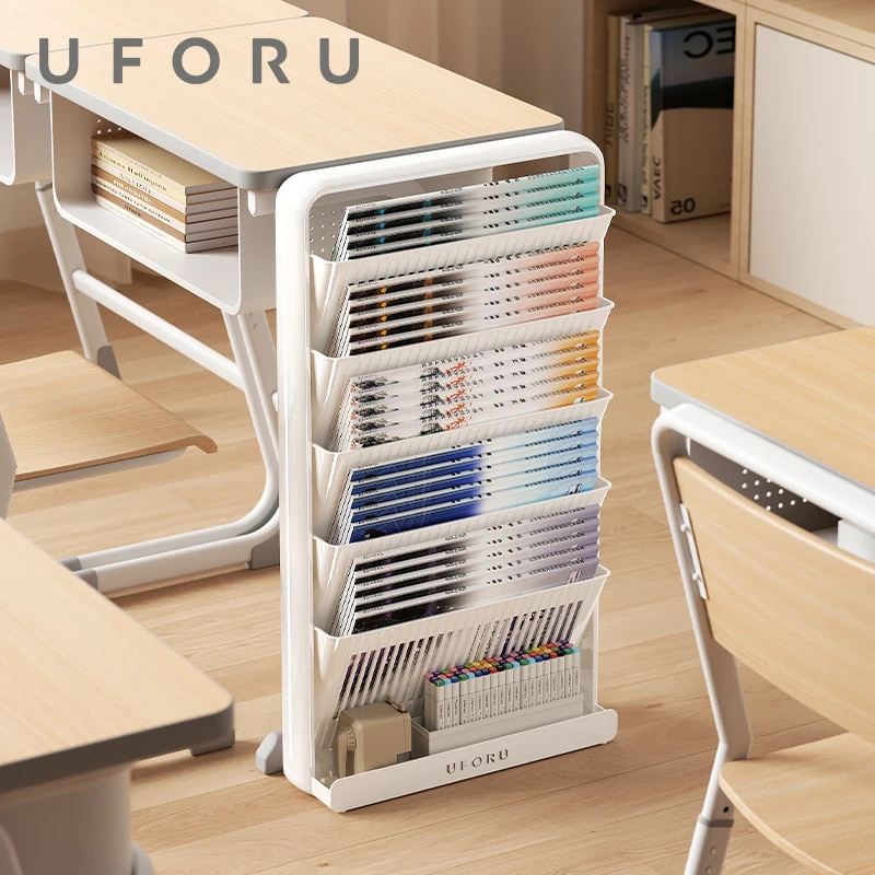 UFORU Ultra-schmaler Schreibtisch-Seitenregal für Bücher, große Kapazität, geteilter Stauraum, stabiler Rollbücher-Organizer für Schüler, Schule, Klassenzimmer
