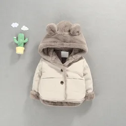 RAISE Autumn Winter Baby Girl Fleece Jacket Bear Ear Hooded Plus Velvet Infant Girl Coat Newborn Baby Girl Outwear Toddler Parka