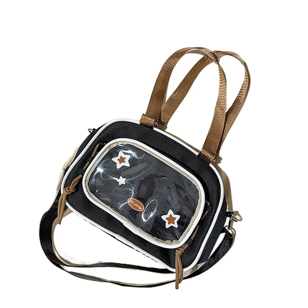 

Funny Cream Color Ita Bag Japanese Style Patchwork Pattern Transparent Pocket Backpack Idol Merchandise Storage Large Capacity