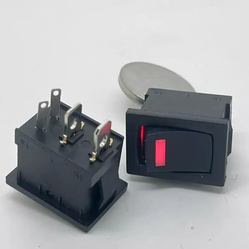 Original KCD1-B2 with 3V red LED indicator light, KCD1-101L four-pin 2-position toggle switch, 21*15mm
